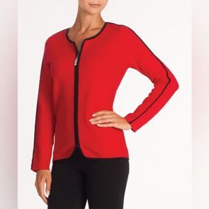 Alison Sheri Red & Black Contrast Detail Full Zip-Up Women's Cardigan (Size M)